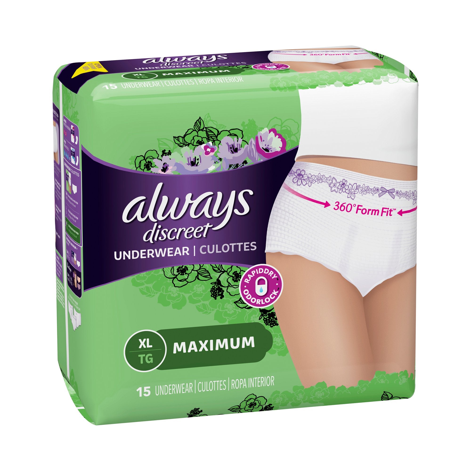 Procter & Gamble - Female Adult Absorbent Underwear Always® Discreet Pull On with Tear Away Seams X-Large Disposable Heavy Absorbency [45/CS]