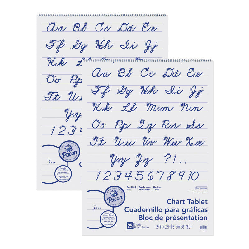 PACON - Chart Tablet, Cursive Cover, 1" Ruled, 24" x 32", 25 Sheets, 2 Tablets