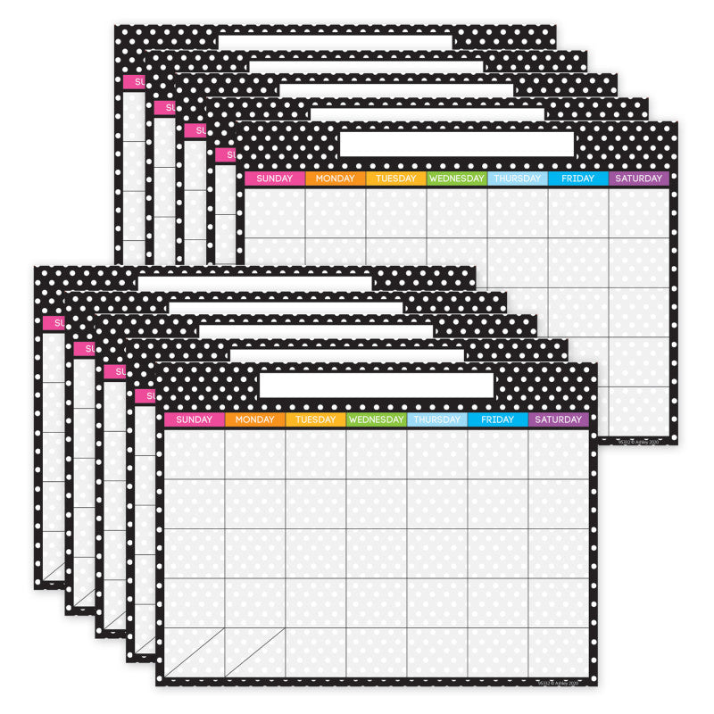 ASHLEY PRODUCTIONS - Smart Poly PosterMat Pals Space Savers, 13" x 9-1/2", BW Dots Calendar, Pack of 10