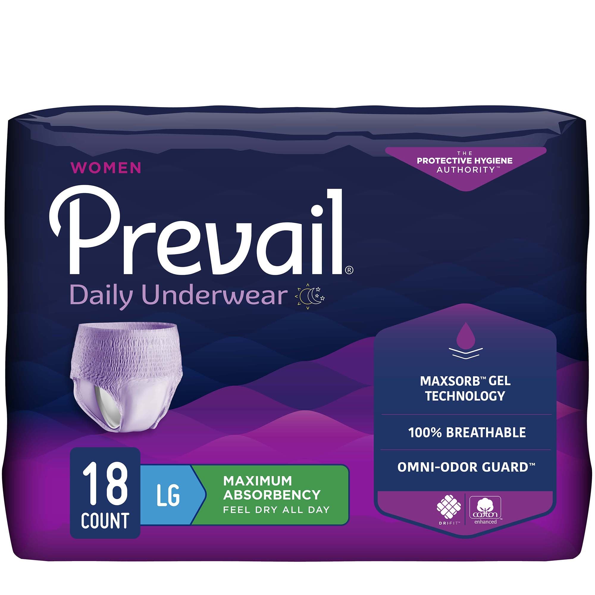 First Quality - Female Adult Absorbent Underwear Prevail® Daily Underwear Pull On with Tear Away Seams Large Disposable Heavy Absorbency [72/CS]