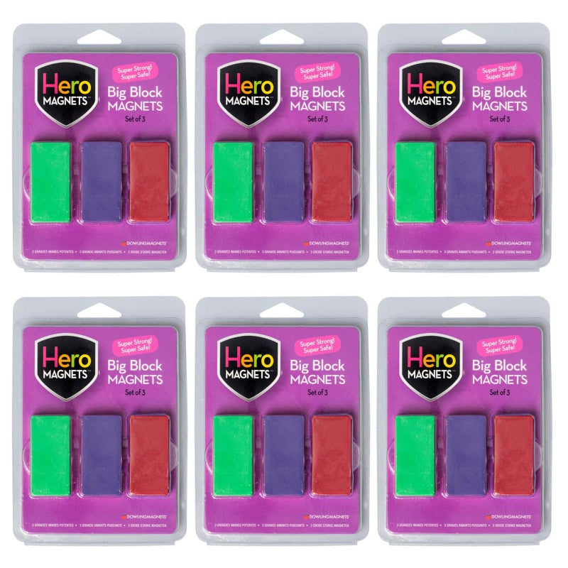 DOWLING MAGNETS - Hero Magnets: Big Block Magnets, 3 Per Pack, 6 Packs