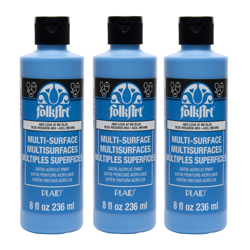 Acrylic Paint Multi-Surface Satin, 8oz., Look At Me Blue, Pack of 3