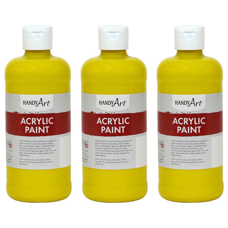 HANDY ART - Acrylic Paint 16 oz, Chrome Yellow, Pack of 3