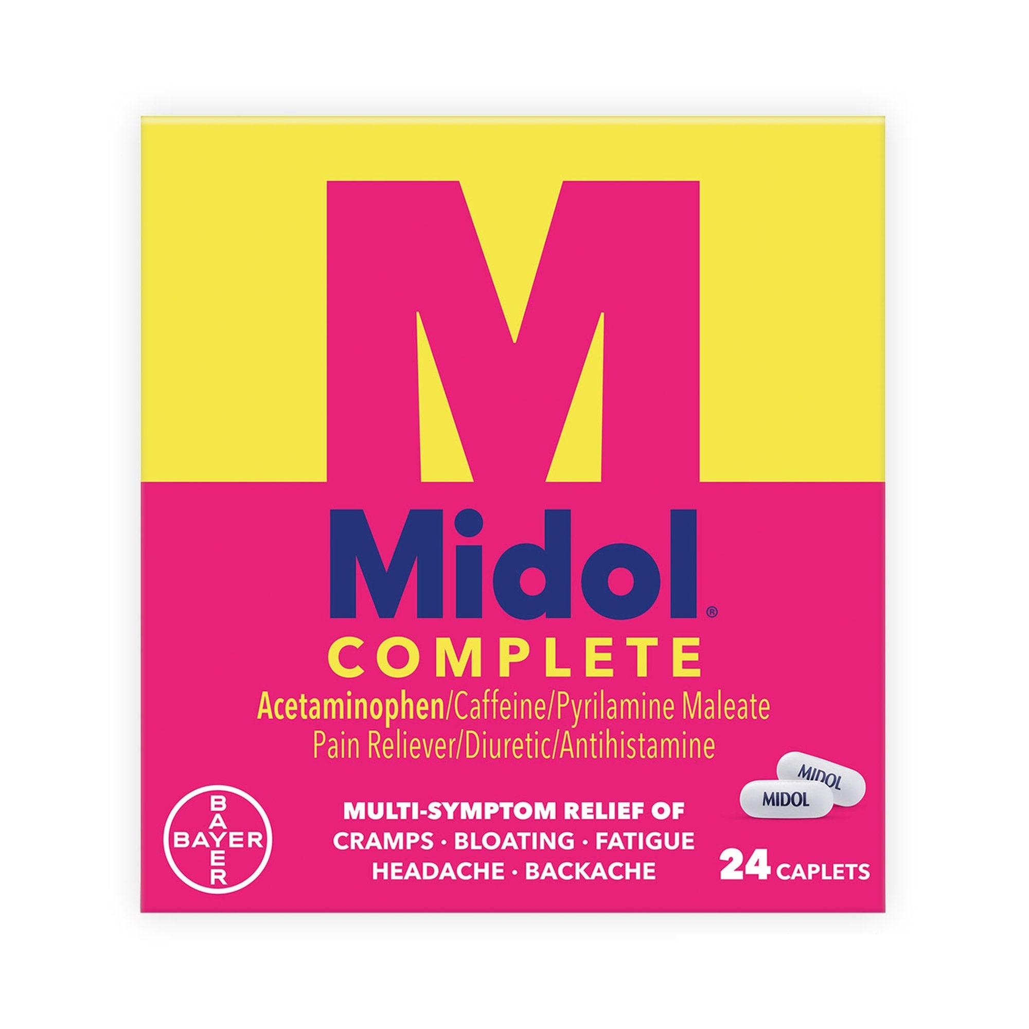 Bayer - Cramp Relief Midol® Complete 500 mg - 60 mg - 15 mg Strength Acetaminophen / Caffeine / Pyrilamine Maleate Caplet 24 per Box [1/BX]