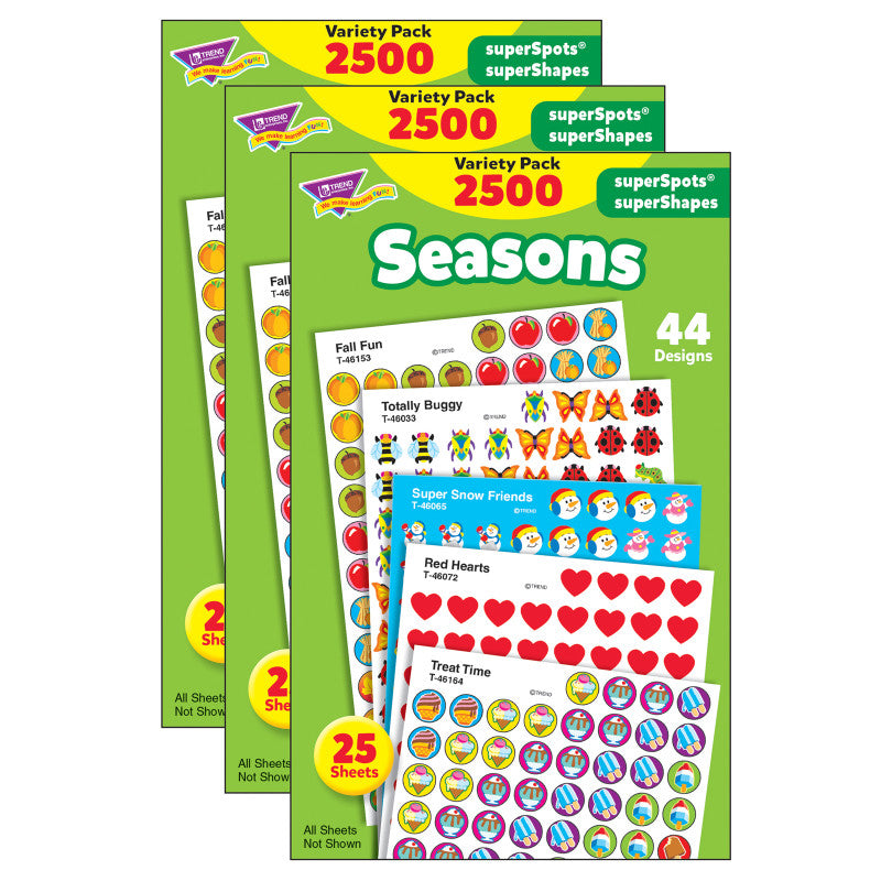 TREND - Seasons superSpots®/superShapes Variety Pack, 2500 Per Pack, 3 Packs