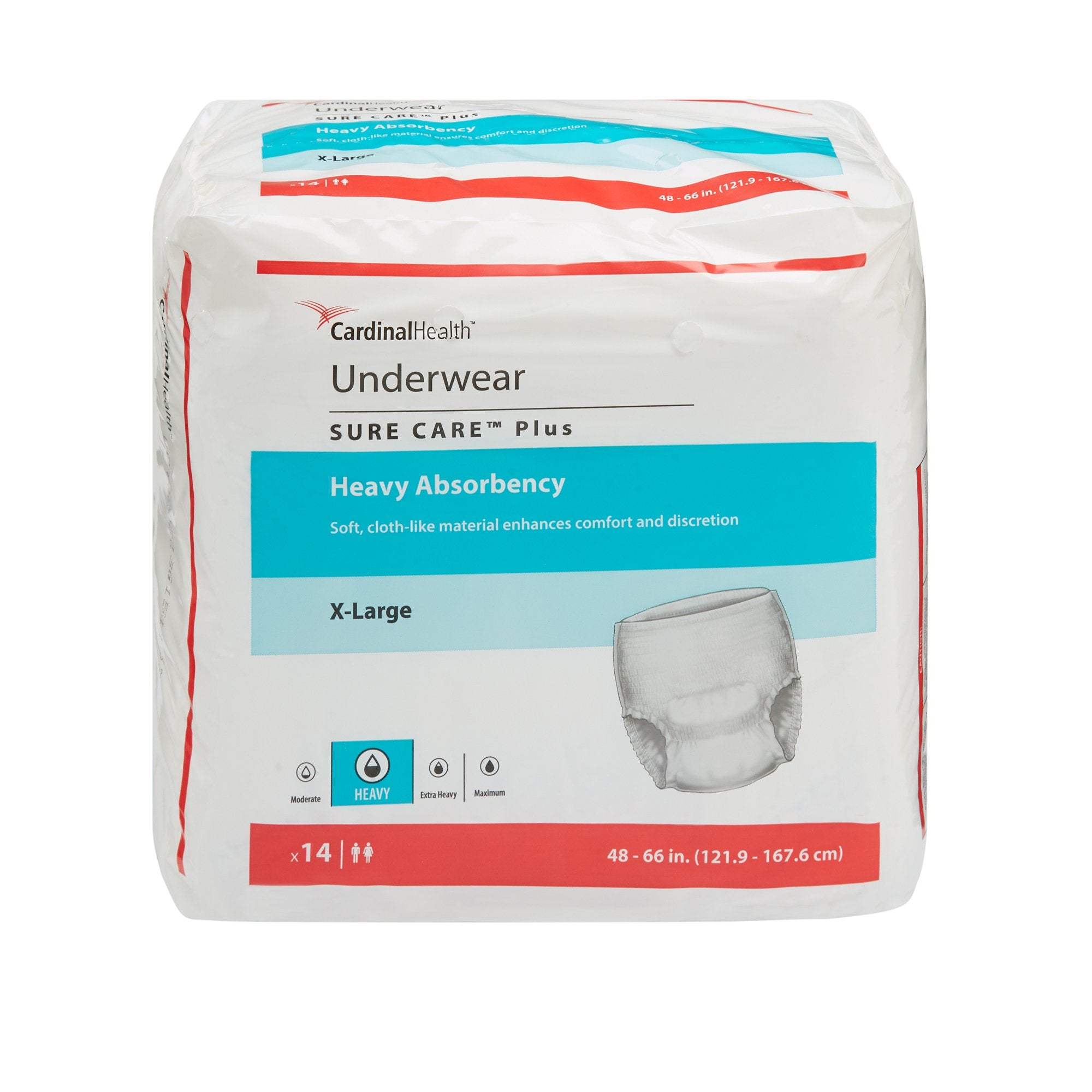 Cardinal - Unisex Adult Absorbent Underwear Sure Care™ Plus Pull On with Tear Away Seams X-Large Disposable Heavy Absorbency [14/BG]