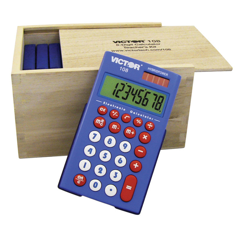 VICTOR - 8 Digit Pocket Calculator with Extra Large Display, 10-Pack in Wooden Case