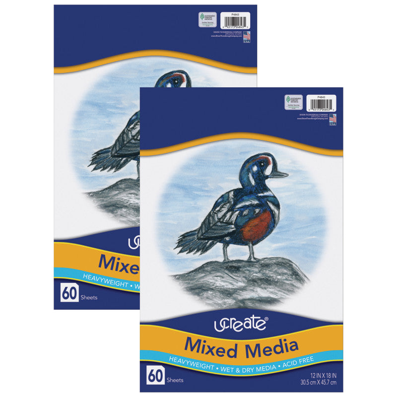 UCREATE - Mixed Media Art Paper, Heavyweight, 12" x 18", 60 Sheets Per Pack, 2 Packs