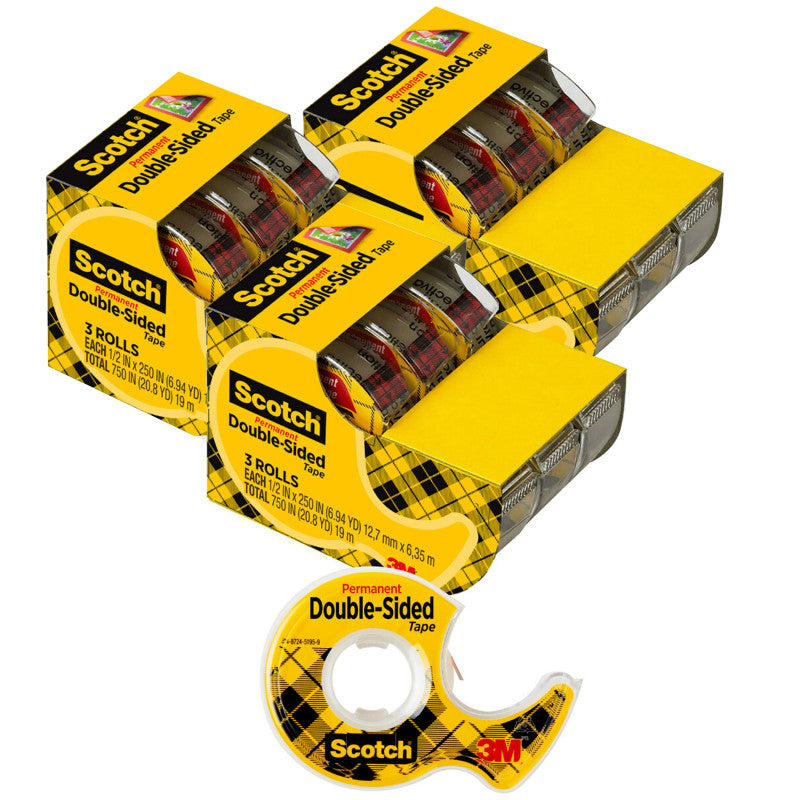 SCOTCH - Double Sided Tape - 3 Rolls Per Pack, 3 Packs