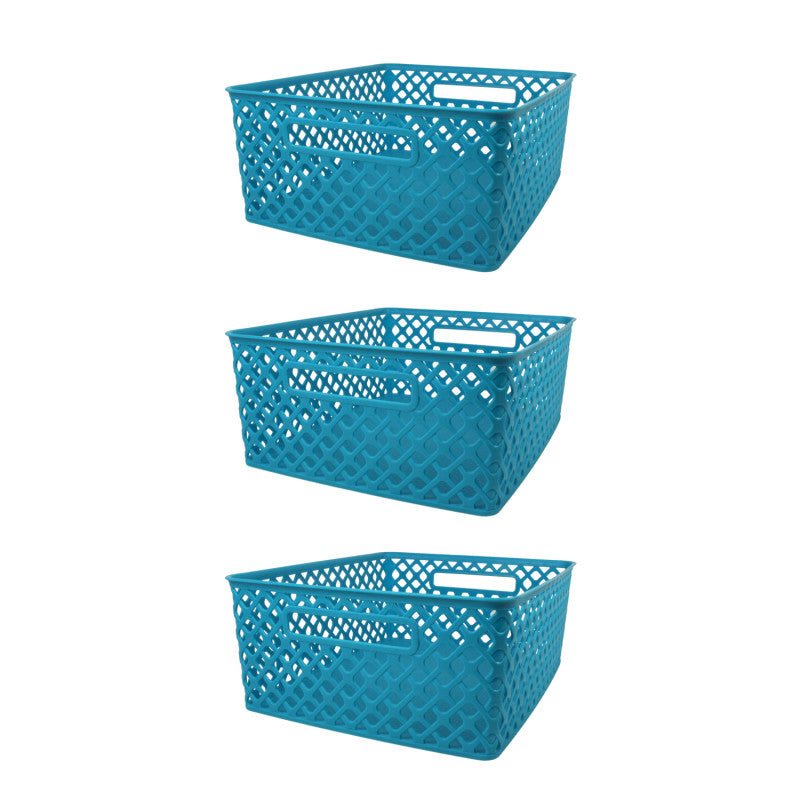 ROMANOFF - Woven Basket, Medium, Turquoise, Pack of 3