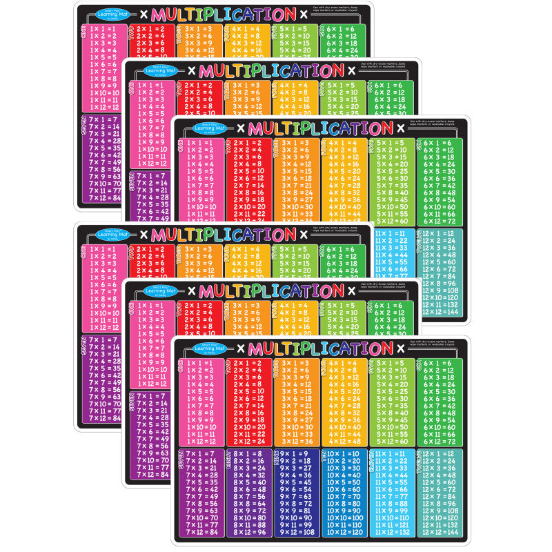 ASHLEY PRODUCTIONS - Smart Poly™ Learning Mat, 12" x 17", Double-Sided, Multiplication, Pack of 6