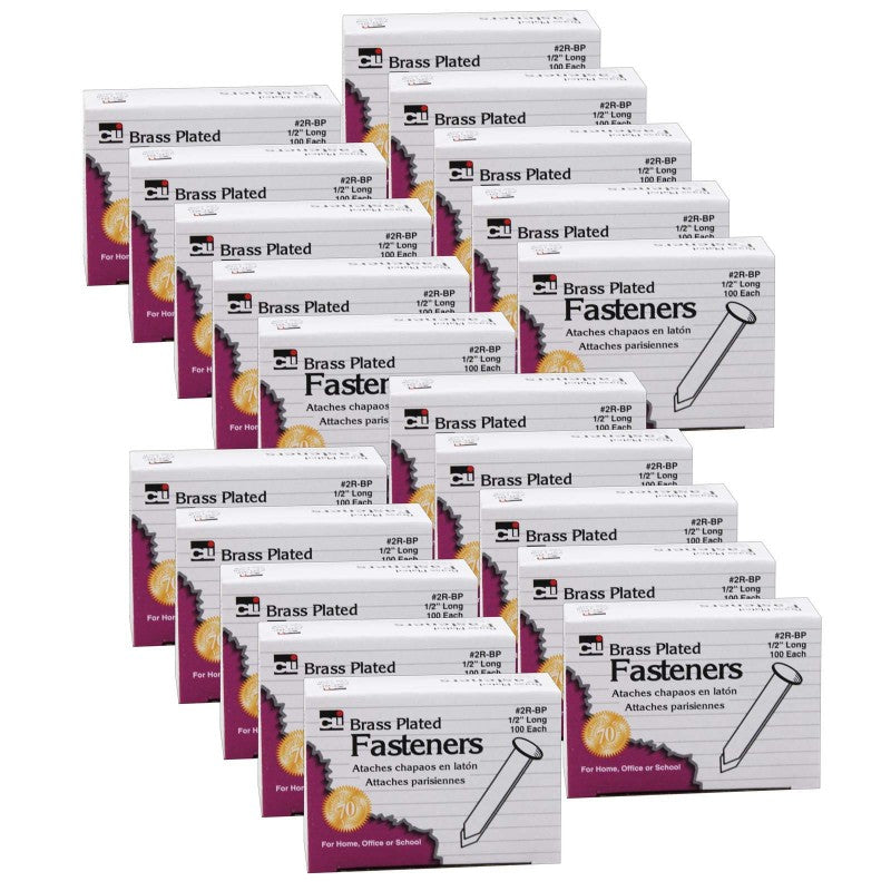CHARLES LEONARD - Paper Fasteners, 1/2", 100 Per Pack, 20 Packs