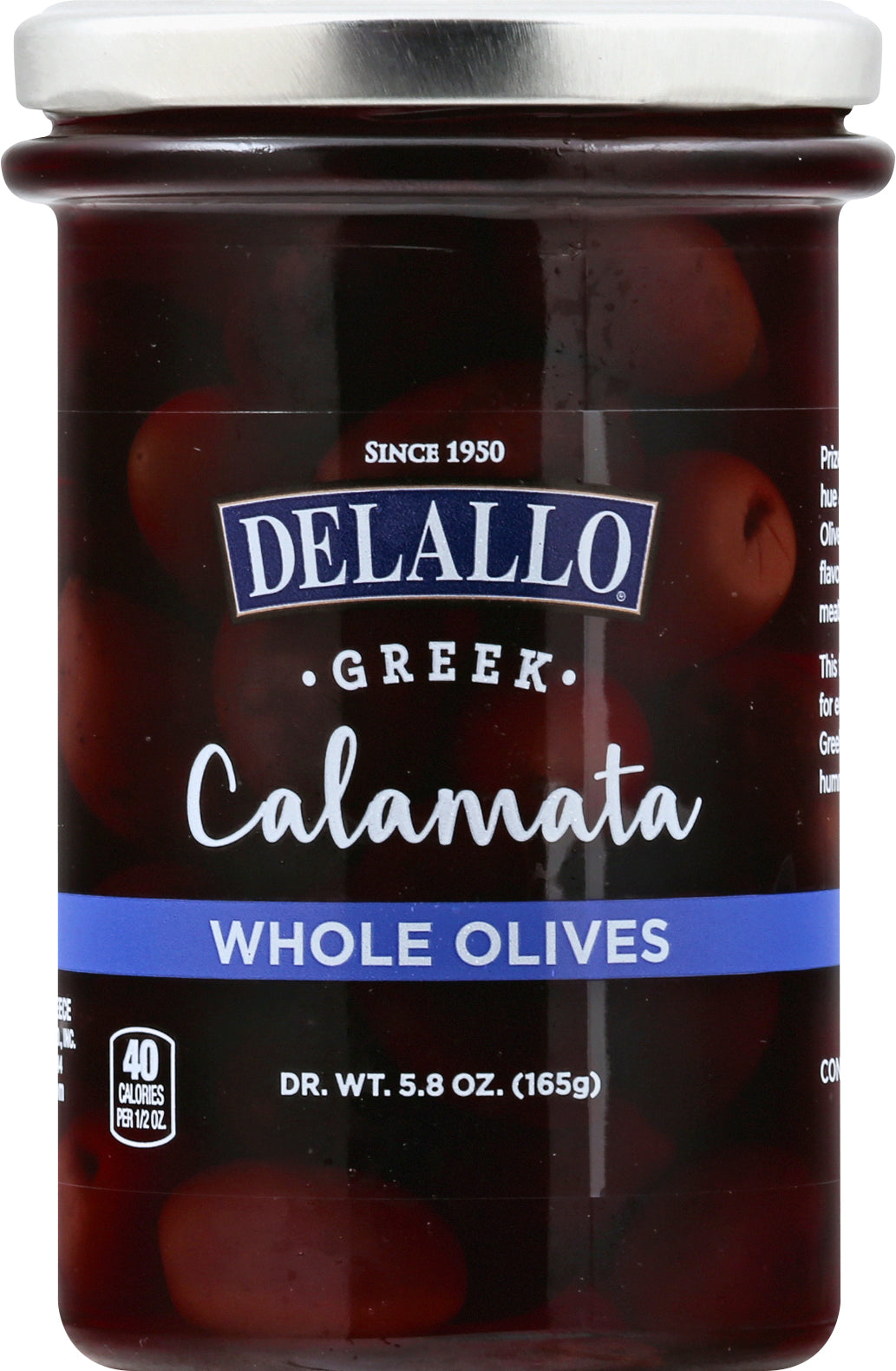 Delallo Greek Calamata Whole Olives 5.8 oz - Case of 6