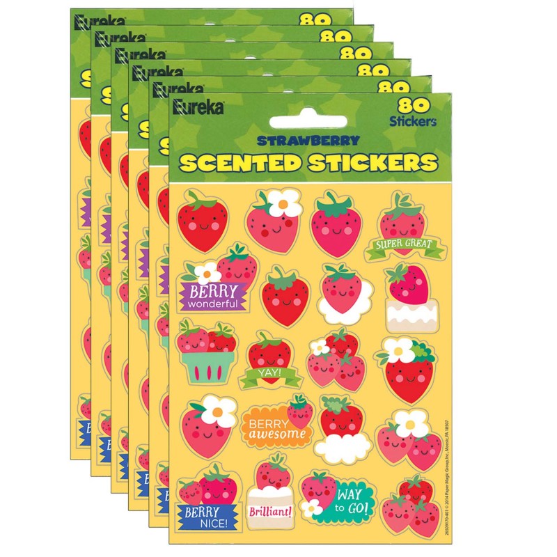 EUREKA - Strawberry Scented Stickers, 80 Per Pack, 6 Packs