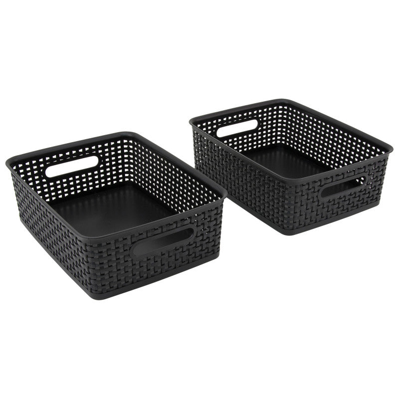 ADVANTUS - Black Plastic Weave Bins, Medium, Pack of 2