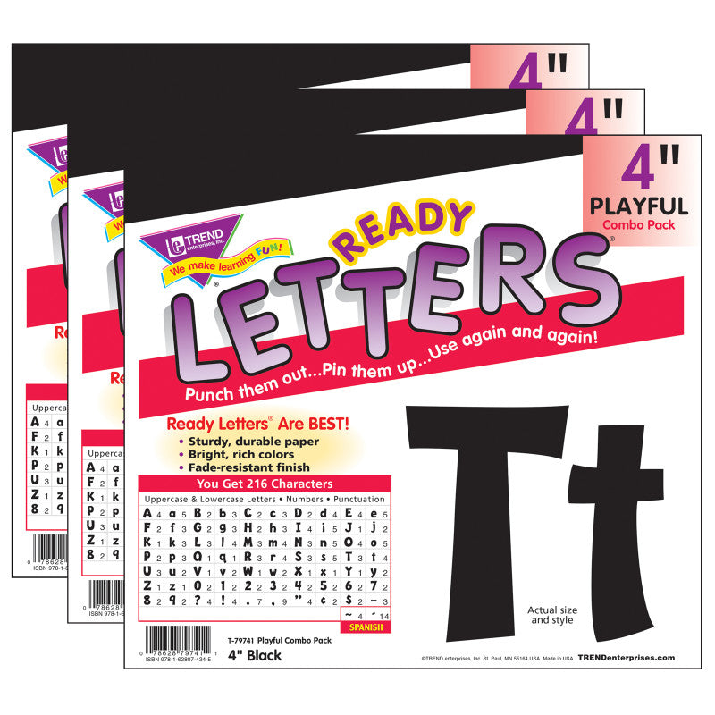 TREND - Black 4" Playful Combo Ready Letters®, 3 Packs