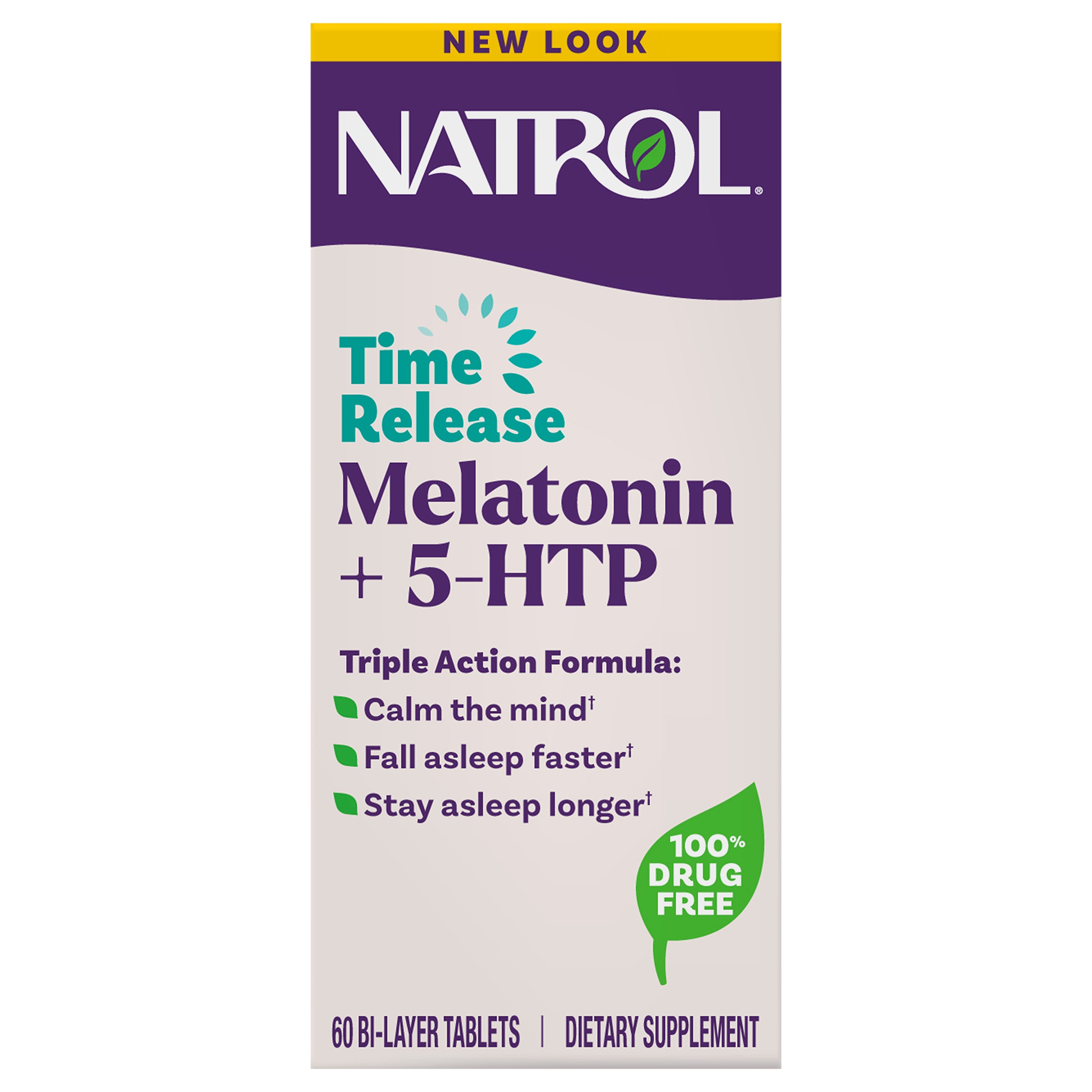 Natrol Melatonin + 5-HTP Time Release Sleep Aid, Triple Action Formula, Calm the Mind, Fall Asleep Faster and Stay Asleep Longer, 60 Bi-Layer Tablets, Up to a 60 Day Supply - Case of 1