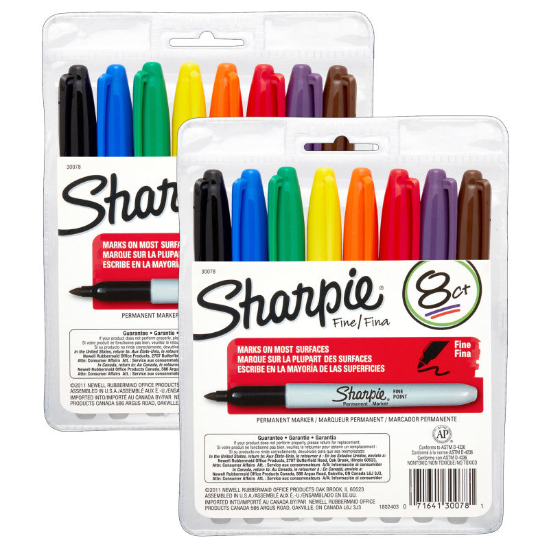 SHARPIE - Fine Point Permanent Markers, 8 Per Set, 2 Sets