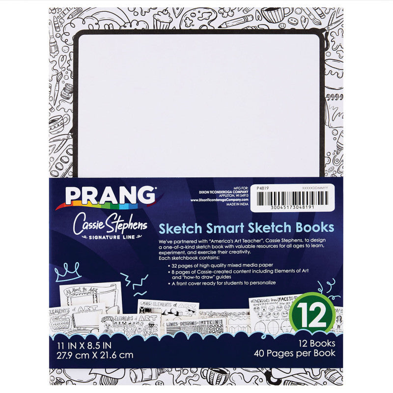 PRANG - Sketch Smart Sketch Book, White, 11" x 8.5", 40 Sheets, Pack of 12