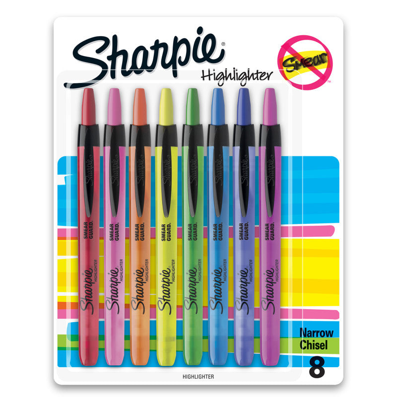 SHARPIE - Retractable Highlighters, Chisel Tip, Assorted, 8 Count