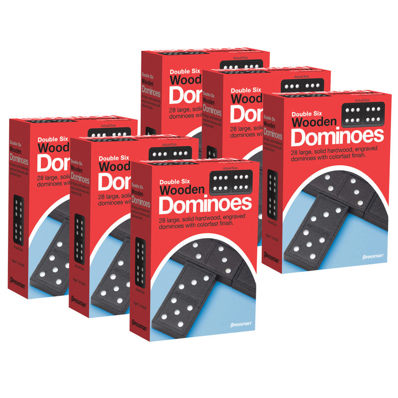 PRESSMAN - Double Six Wooden Dominoes Game, 6 Packs