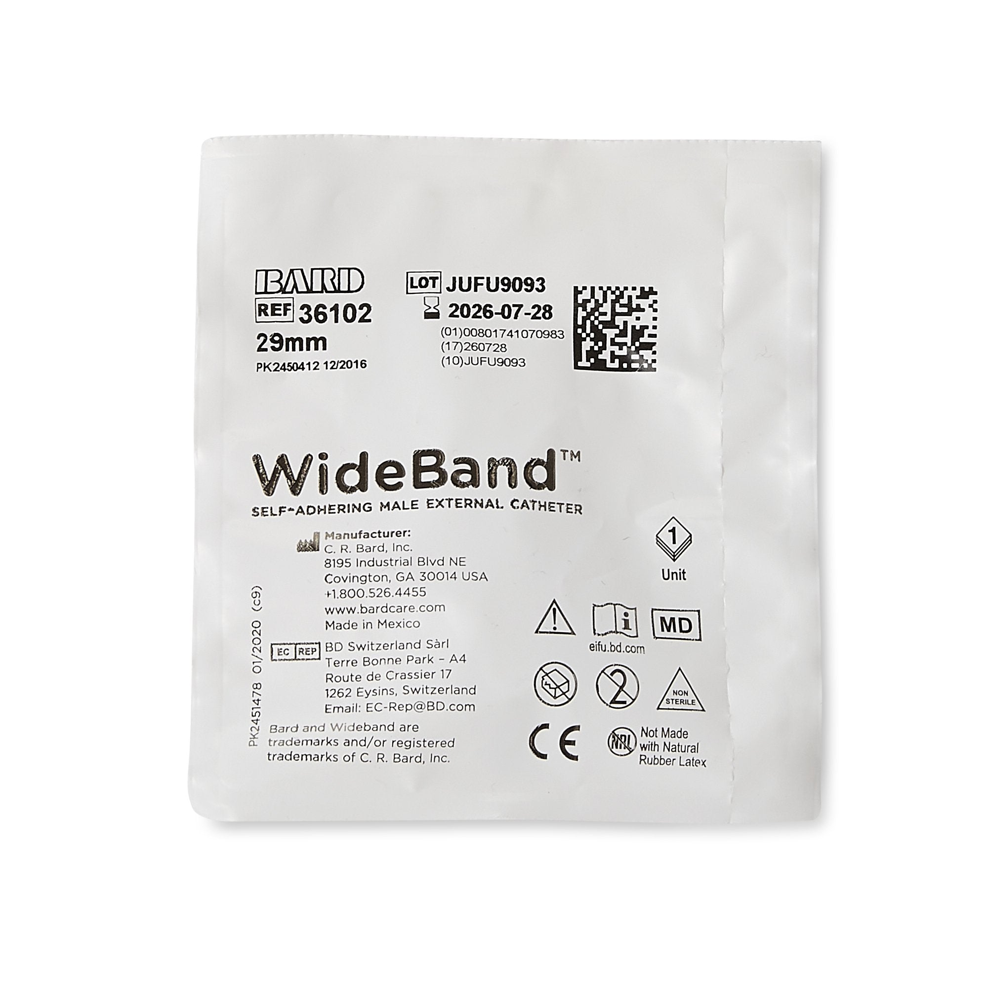 Bard - Male External Catheter Wide Band® Self-Adhesive Band Silicone Medium [100/BX]