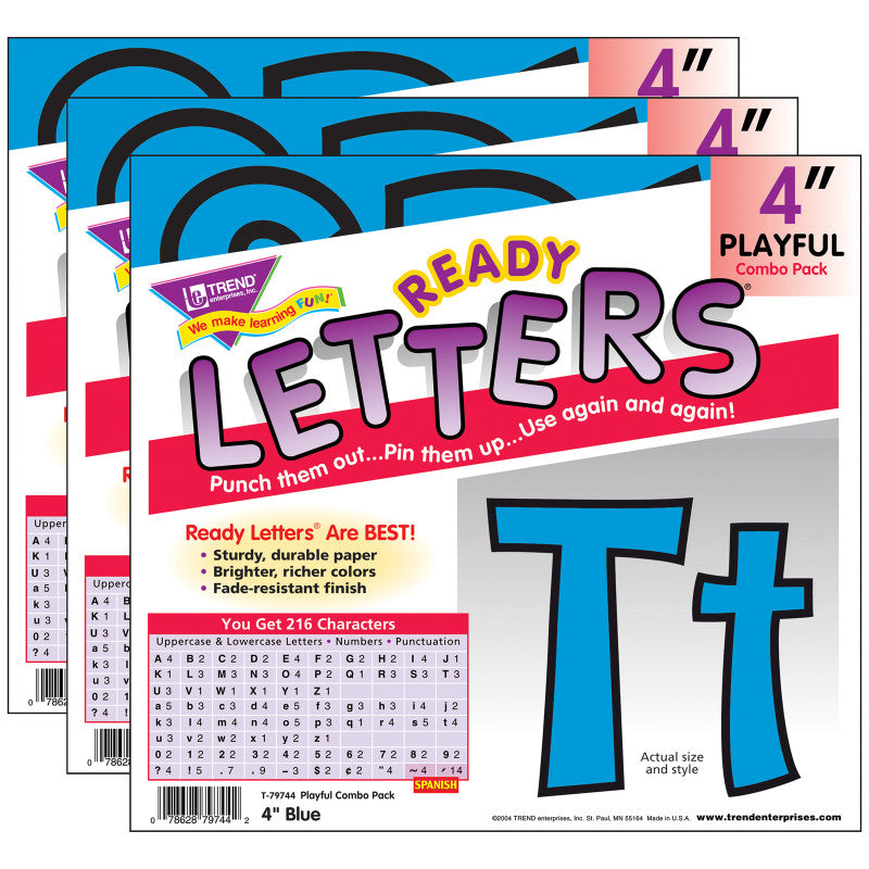 TREND - Blue 4" Playful Combo Ready Letters®, 3 Packs