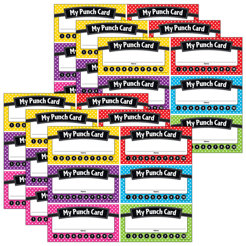 TEACHER CREATED RESOURCES - Polka Dots Punch Cards, 60 Per Pack, 6 Packs