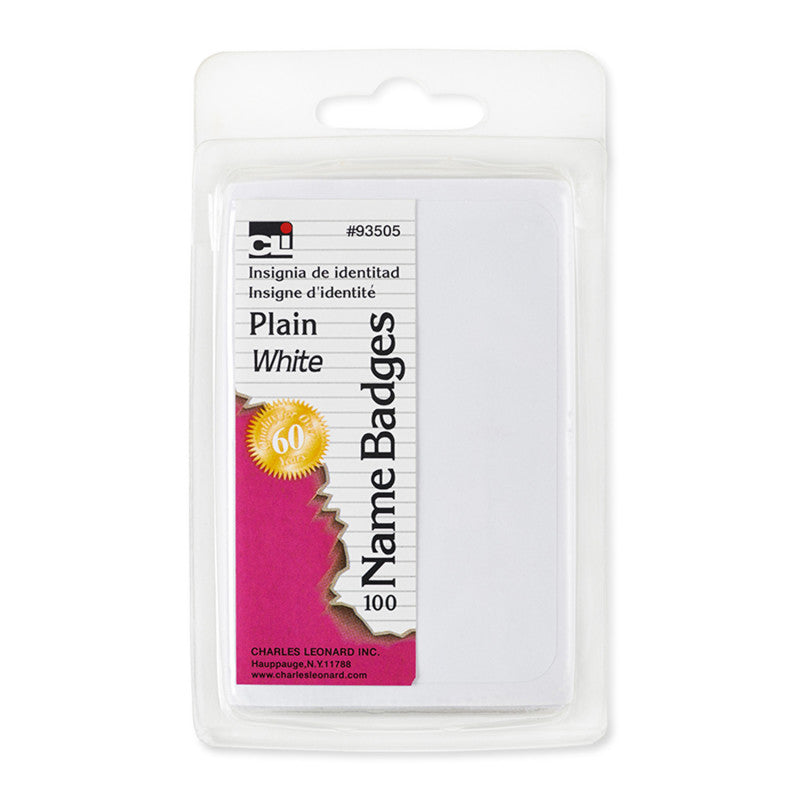 Labels, Name Badge, Plain, 3-3/8" x 2-1/4", White, Pack of 100
