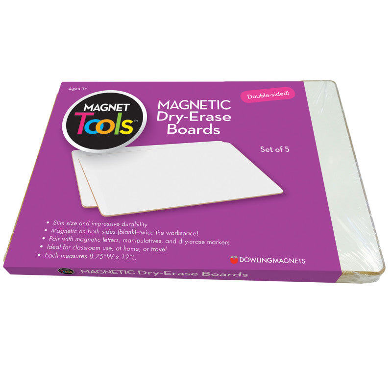 DOWLING MAGNETS - Magnetic Dry Erase Boards, Double-Sided Blank/Blank, Set of 5