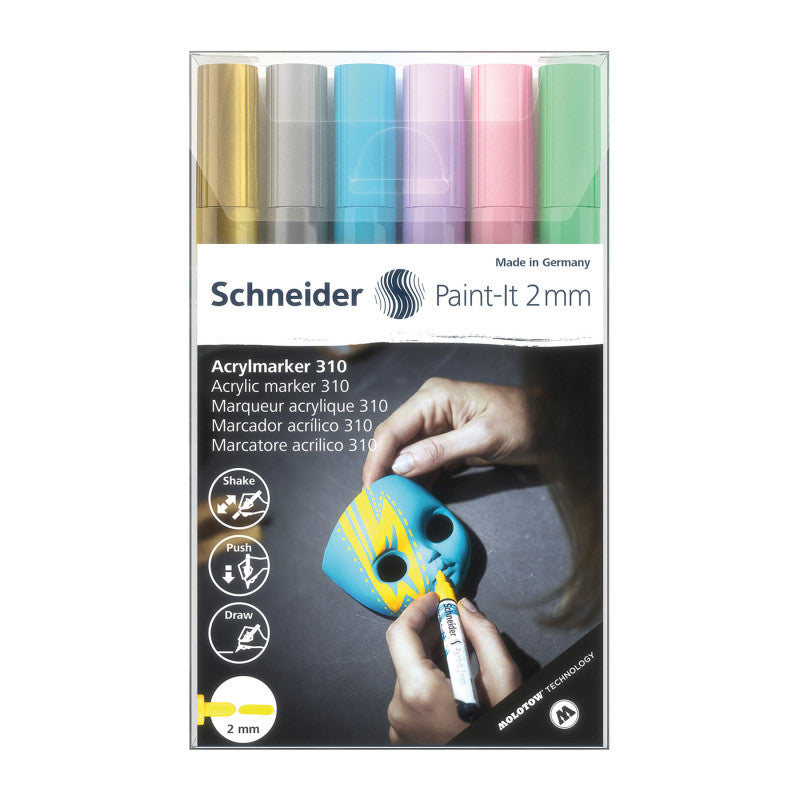 SCHNEIDER - Paint-It 310 Acrylic Markers, 2 mm Bullet Tip, Wallet, 6 Assorted Pastel Ink Colors