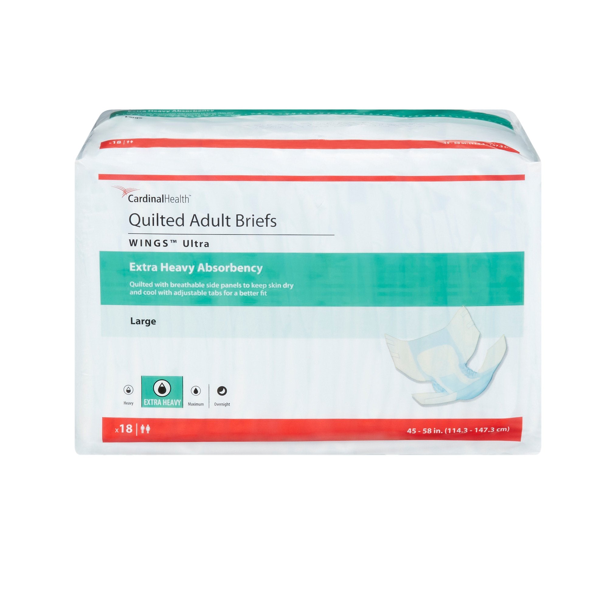 Cardinal - Unisex Adult Incontinence Brief Wings™ Ultra Large Disposable Heavy Absorbency [18/BG]