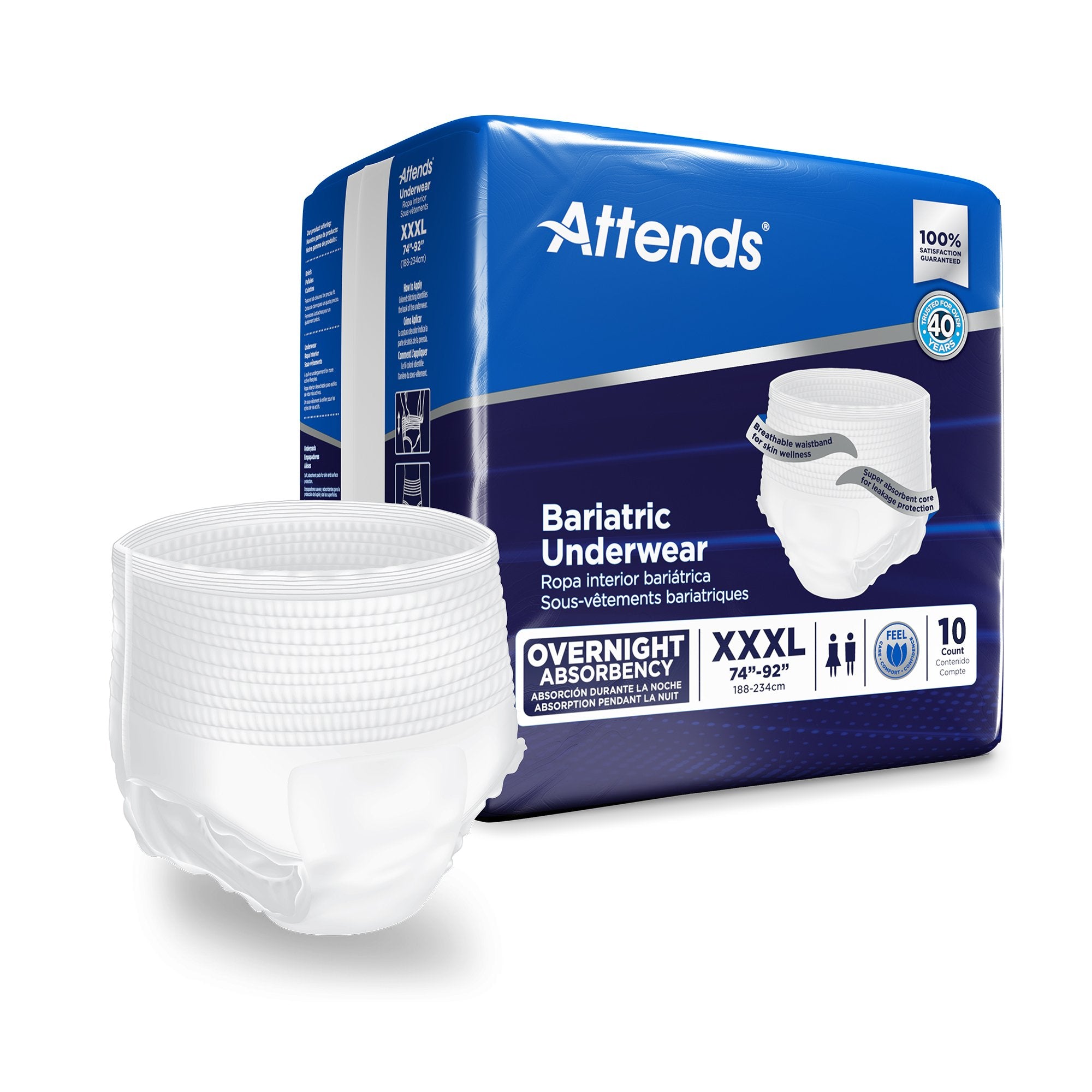 Attends Healthcare Products - Unisex Adult Absorbent Underwear Attends® Bariatric Pull On with Tear Away Seams 3X-Large Disposable Heavy Absorbency [10/PK]