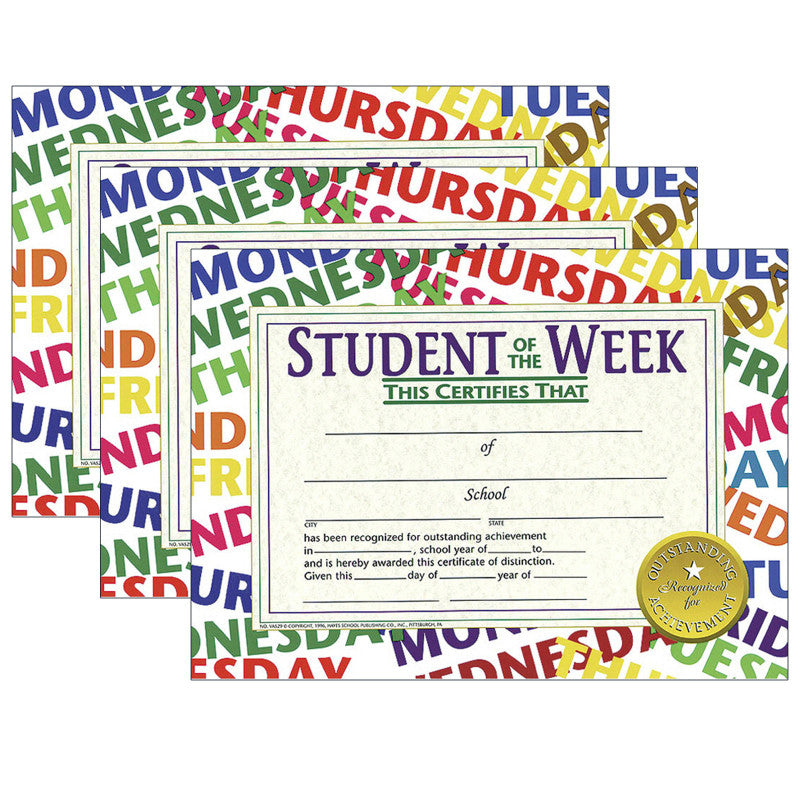 HAYES PUBLISHING - Student of the Week Certificate, 8.5" x 11", 30 Per Pack, 3 Packs