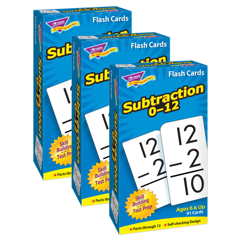 TREND - Subtraction 0-12 Skill Drill Flash Cards, Pack of 3