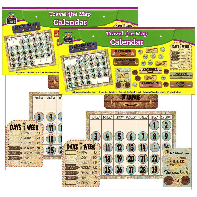 TEACHER CREATED RESOURCES - Travel the Map Calendar Bulletin Board Set, 2 Sets