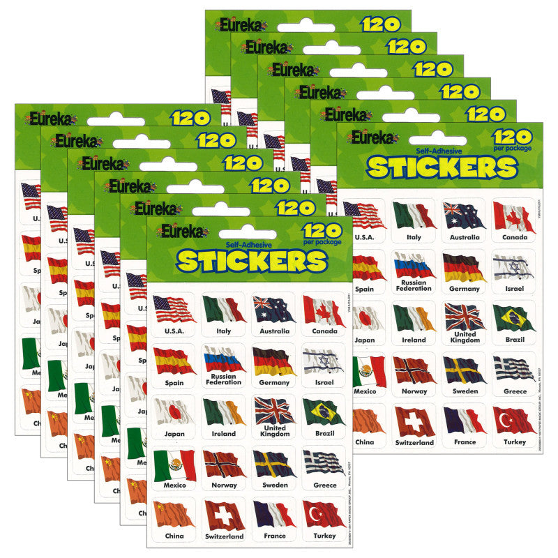 EUREKA - World Flags Theme Stickers, 20 Countries, 120 Per Pack, 12 Packs