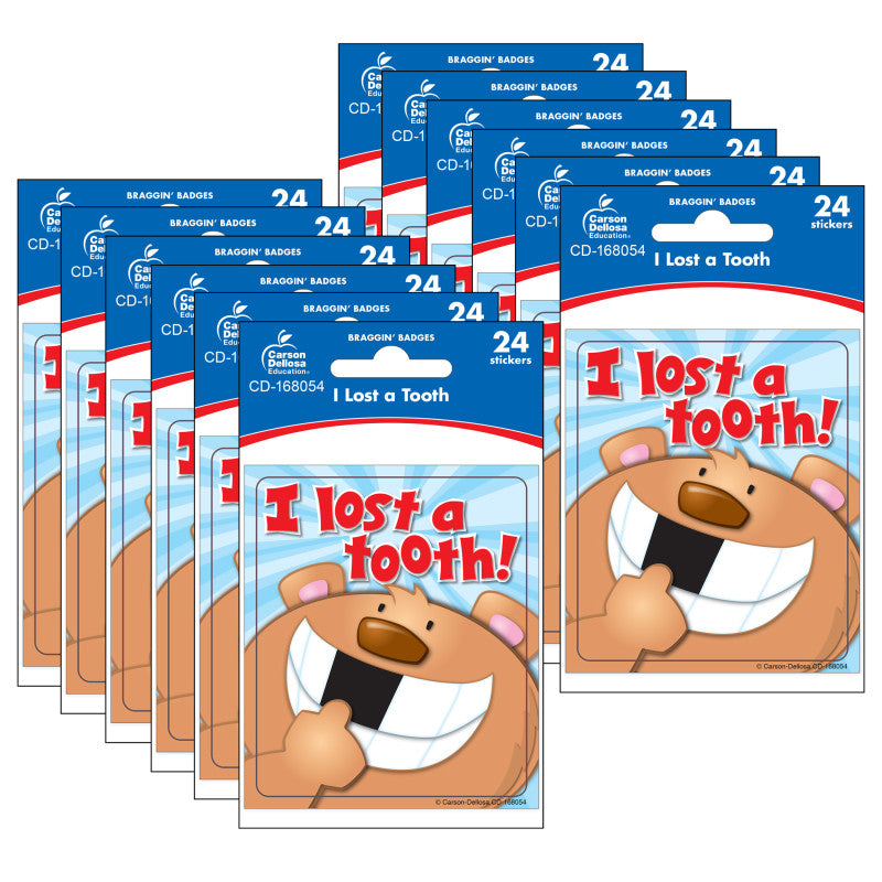 CARSON DELLOSA EDUCATION - I Lost a Tooth Motivational Stickers, 24 Per Pack, 12 Packs