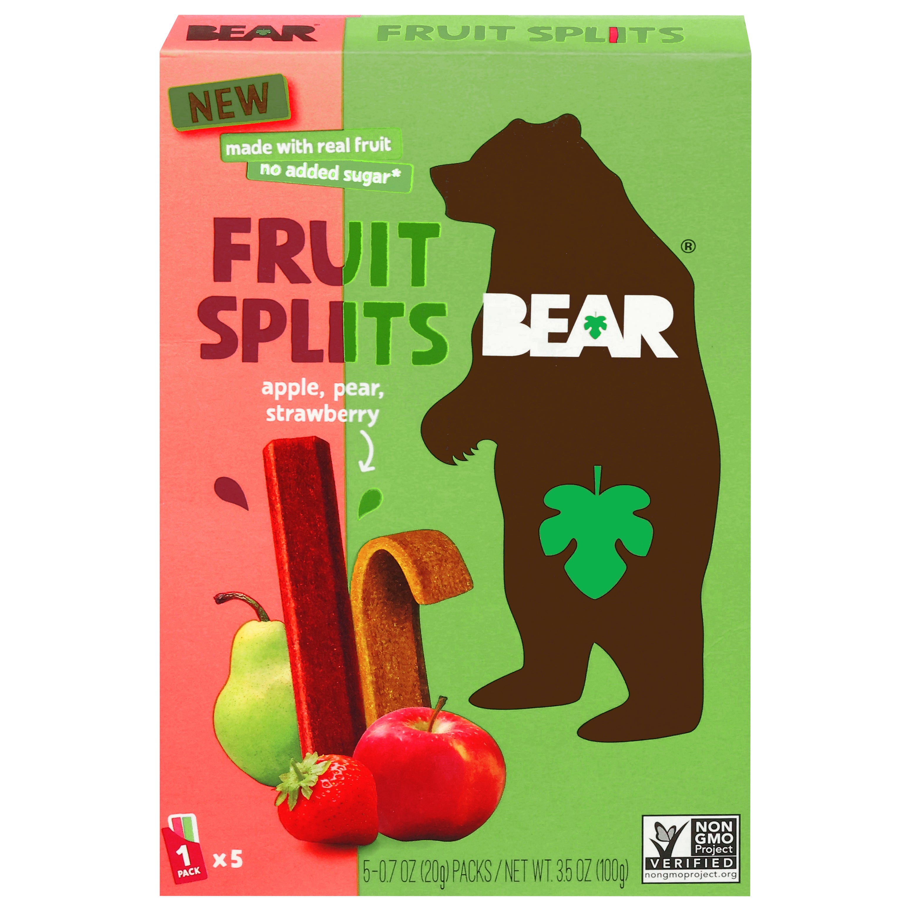Bear Apple, Pear, Strawberry Fruit Splits 5 - 0.7 oz Packs - Case of 8