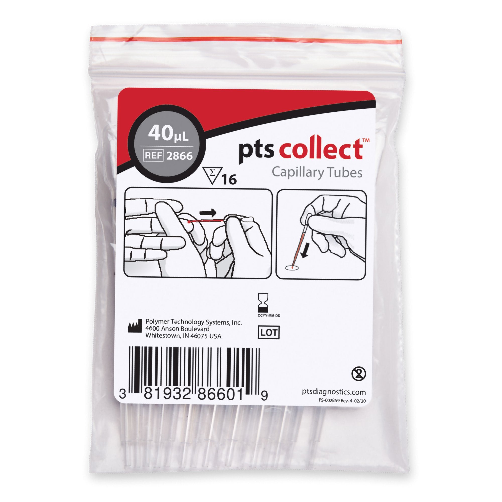PTS Diagnostics - PTS Diagnostics Capillary Blood Collection Tube Plain 40 µL Without Closure Glass Tube [16/BG]