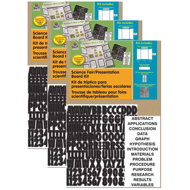 PACON - Presentation Board Kit, White, Includes Self-Adhesive Letters, 48" x 36", 3 Kits