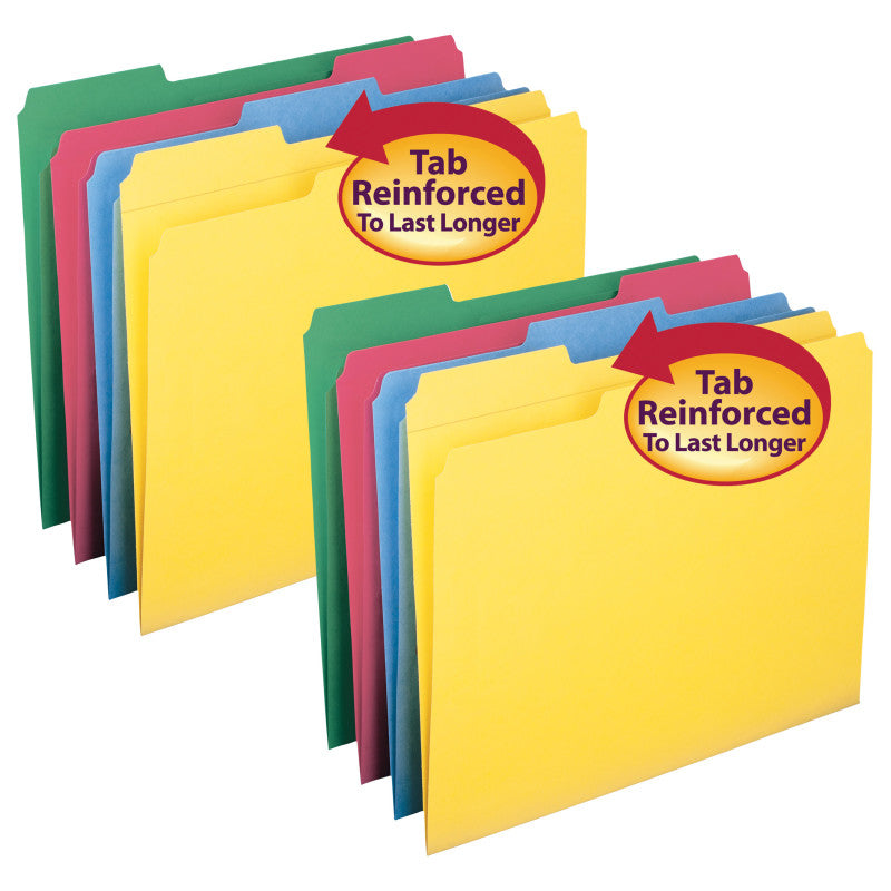 SMEAD - File Folders, Reinforced 1/3-Cut Tab, Letter Size, 4 Assorted Colors, 12 Per Box, 2 Boxes