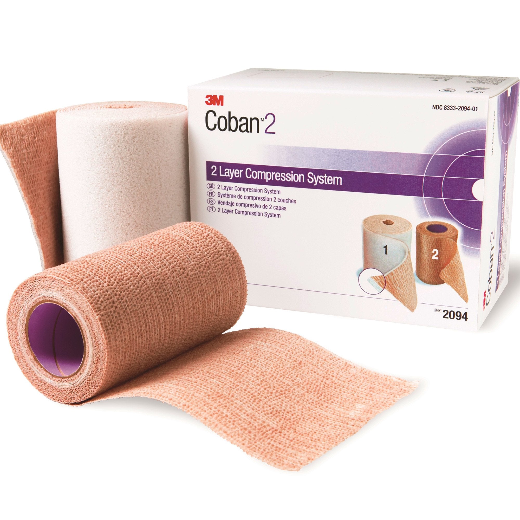 Solventum Corporation - 2 Layer Compression Bandage System 3M™ Coban™ 2 2-9/10 Yard X 4 Inch / 4 Inch X 5-1/10 Yard Self-Adherent / Pull On Closure Tan / White NonSterile 35 to 40 mmHg [8/CS]