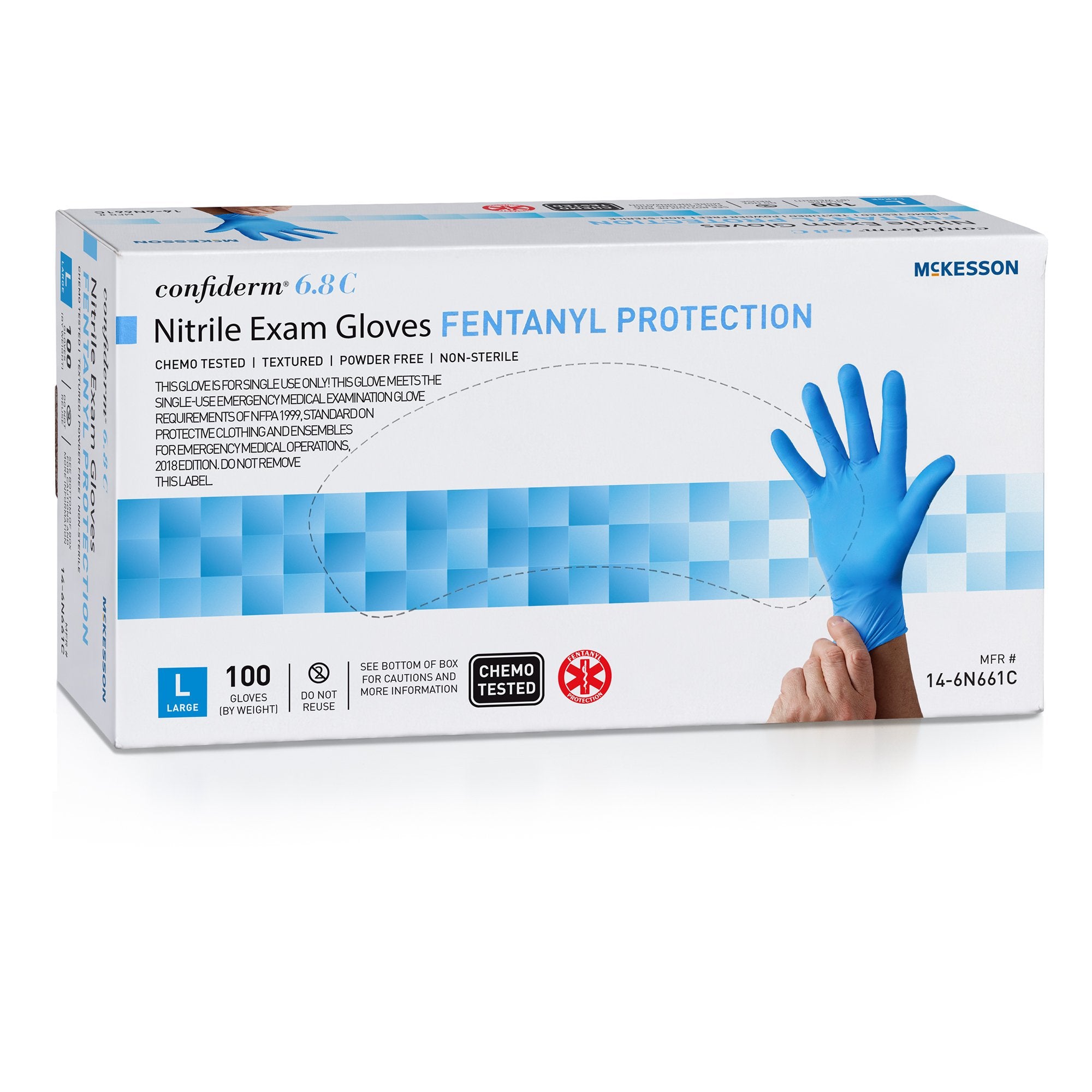 McKesson Brand - Exam Glove McKesson Confiderm® 6.8C Large NonSterile Nitrile Standard Cuff Length Fully Textured Blue Chemo Tested / Fentanyl Tested [1000/CS]