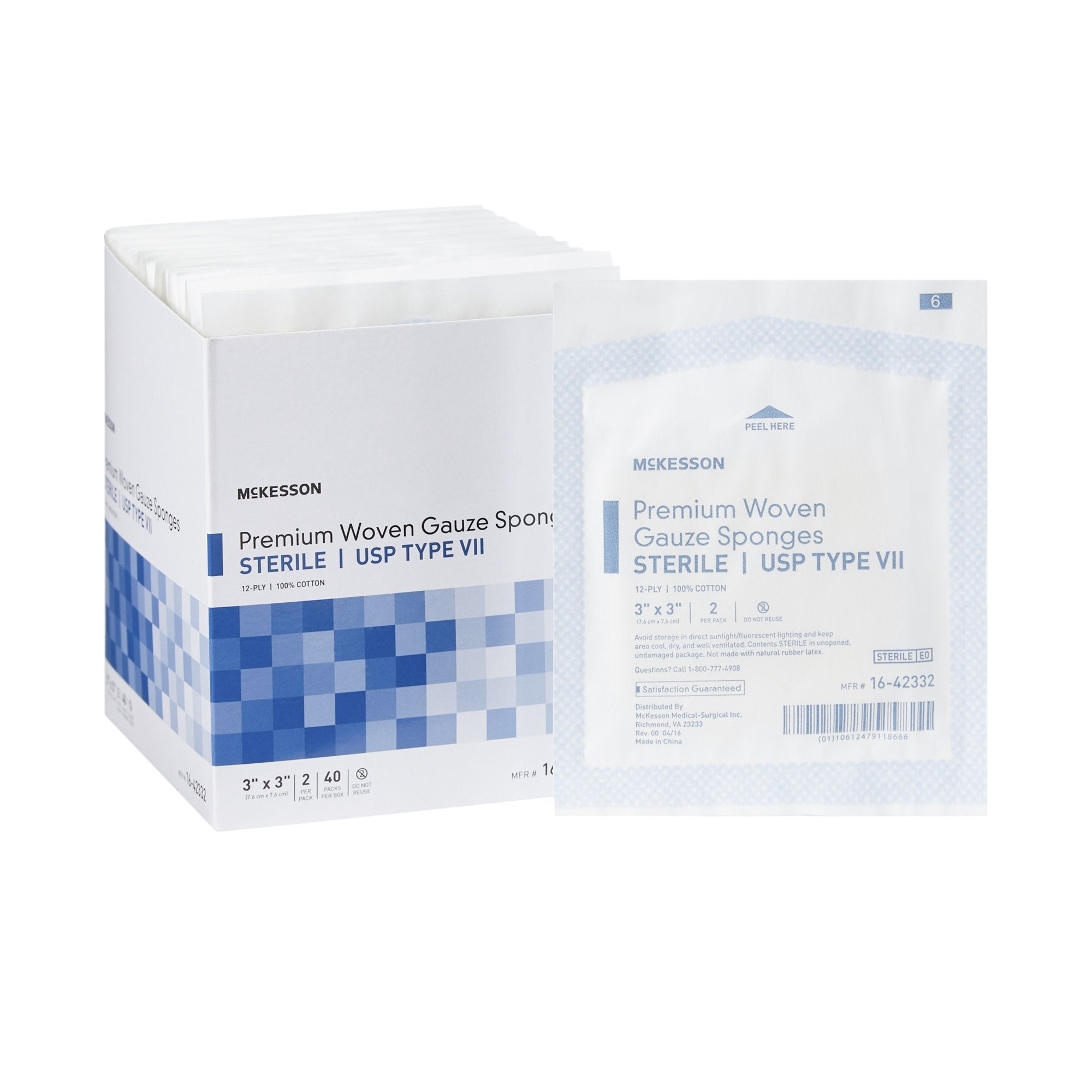 McKesson Brand - Gauze Sponge McKesson 3 X 3 Inch 12-Ply Sterile 2 per Pack [1200/CS] (447084_CS)