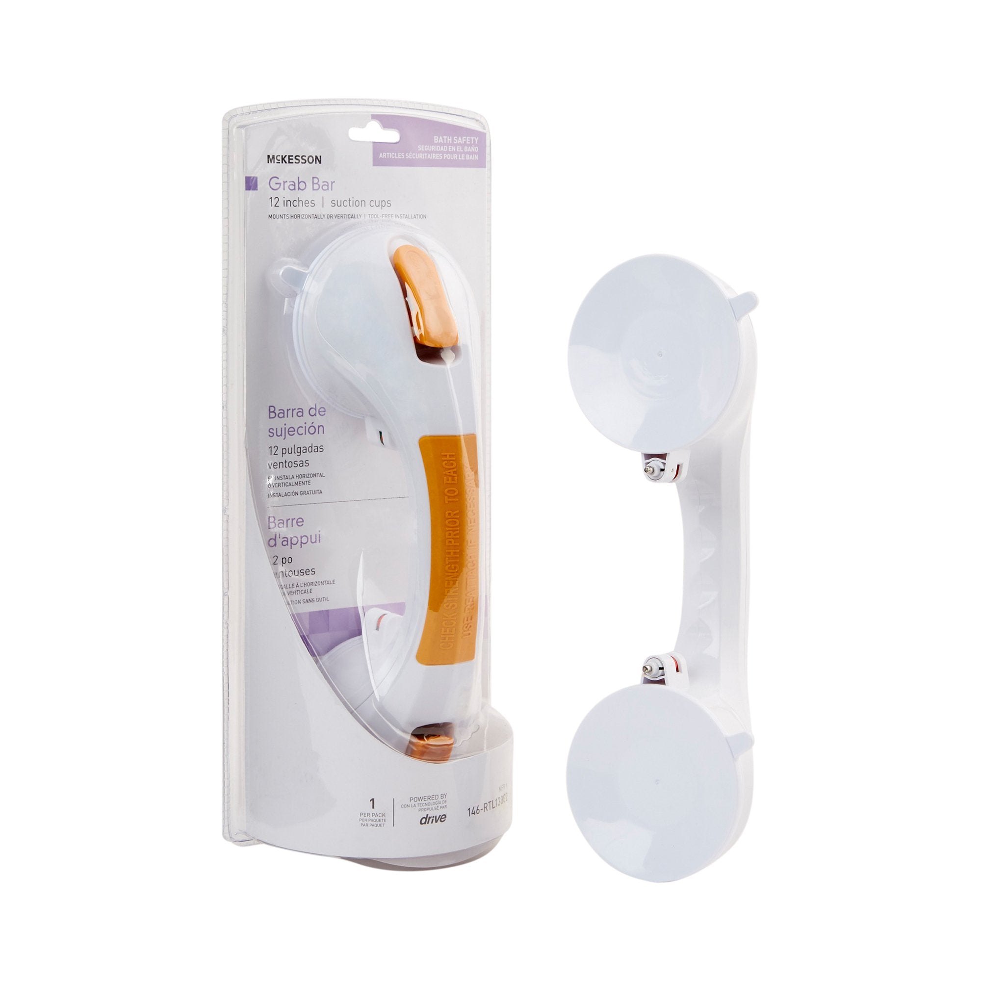 McKesson Brand - Suction-Cup Grab Bar McKesson White / Yellow Plastic [3/CS]