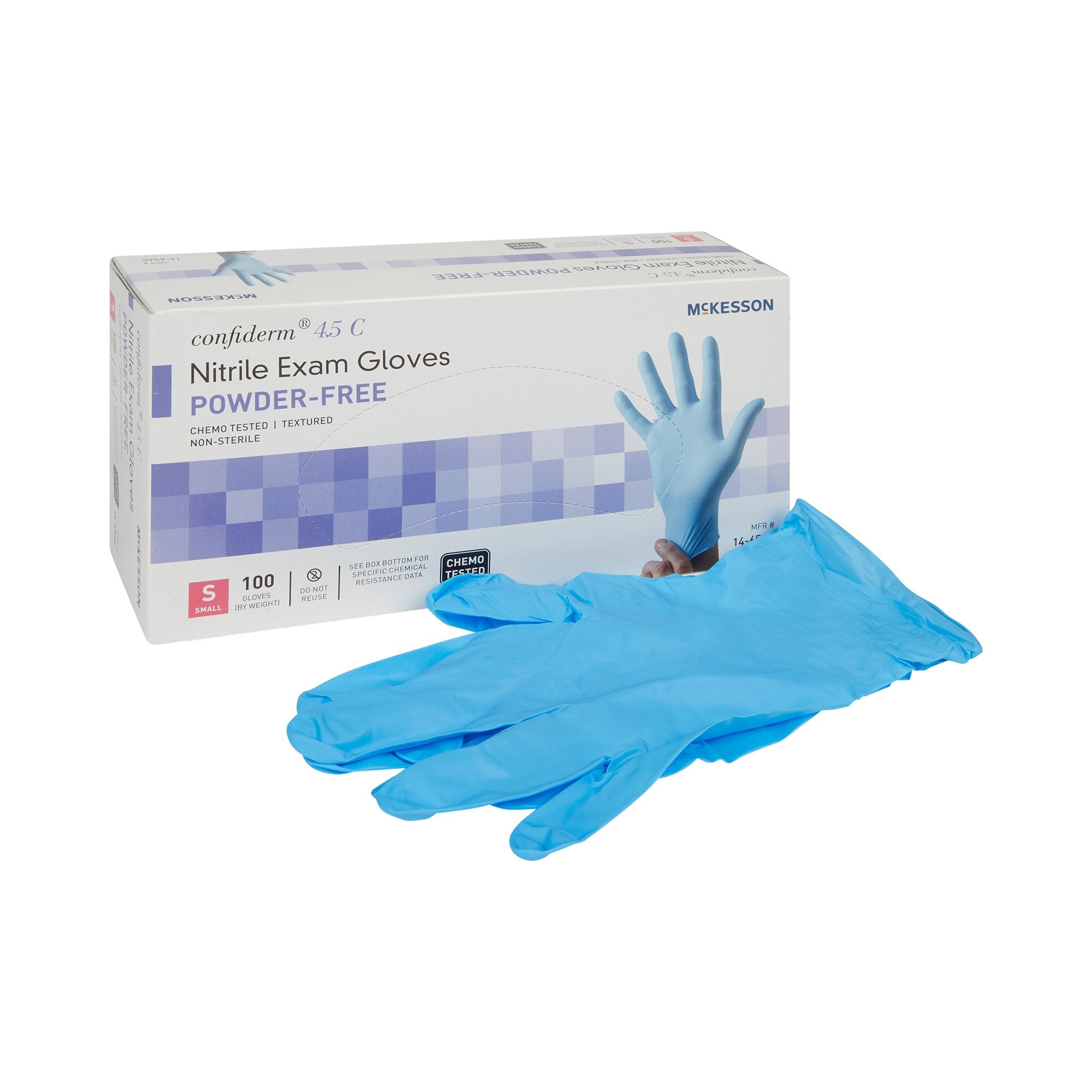 McKesson Brand - Exam Glove McKesson Confiderm® 4.5C Small NonSterile Nitrile Standard Cuff Length Textured Fingertips Blue Chemo Tested [1000/CS]