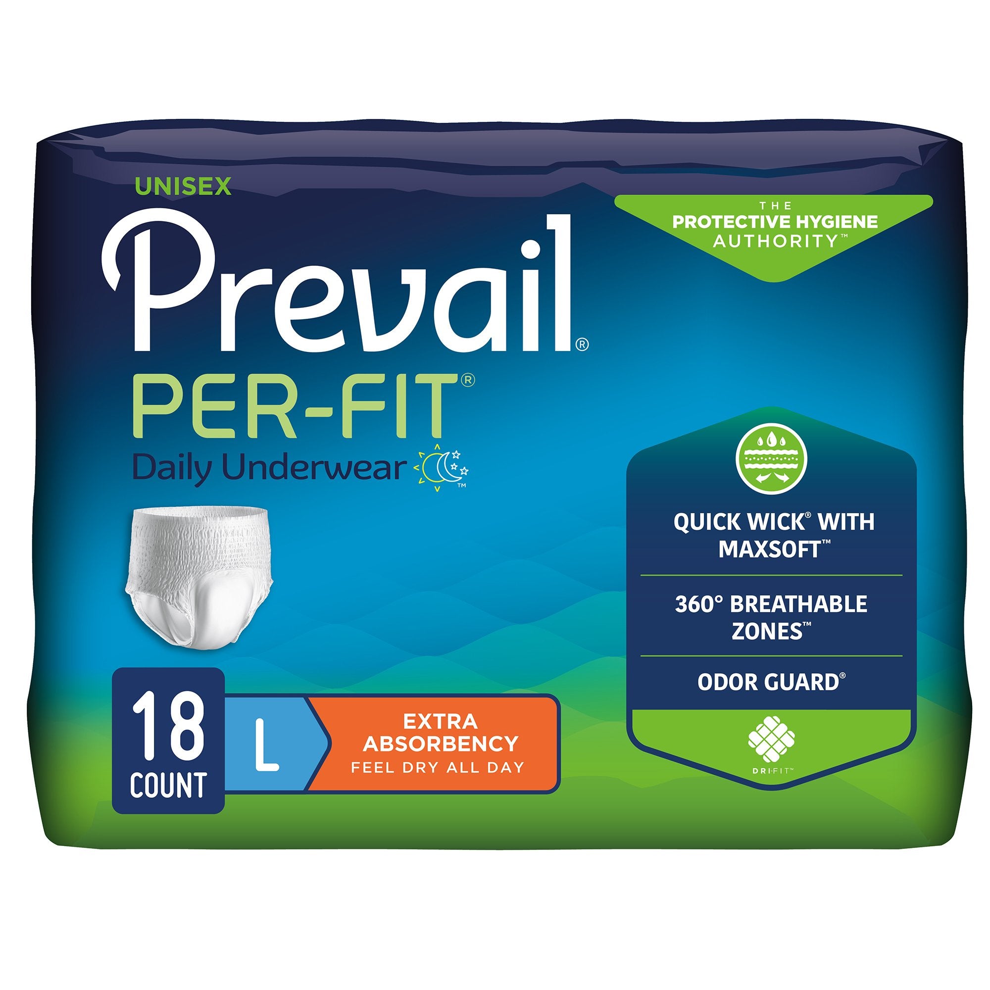 First Quality - Unisex Adult Absorbent Underwear Prevail® Per-Fit® Extra Pull On with Tear Away Seams Large Disposable Heavy Absorbency [72/CS]