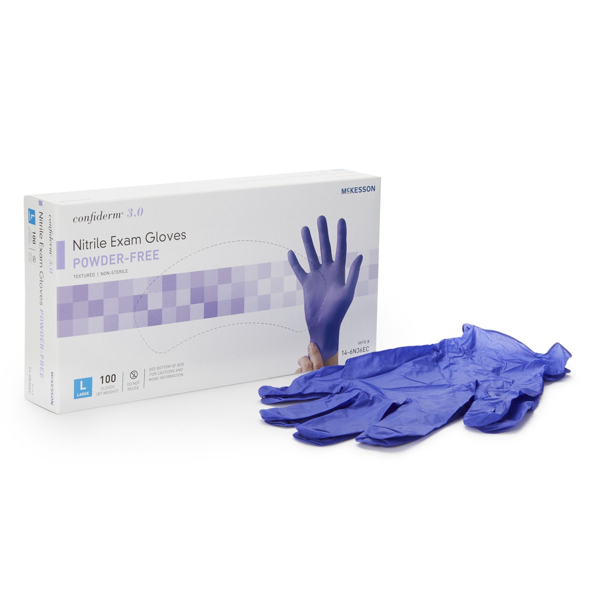 McKesson Brand - Exam Glove McKesson Confiderm® 3.0 Large NonSterile Nitrile Standard Cuff Length Textured Fingertips Blue Not Rated [1000/CS]