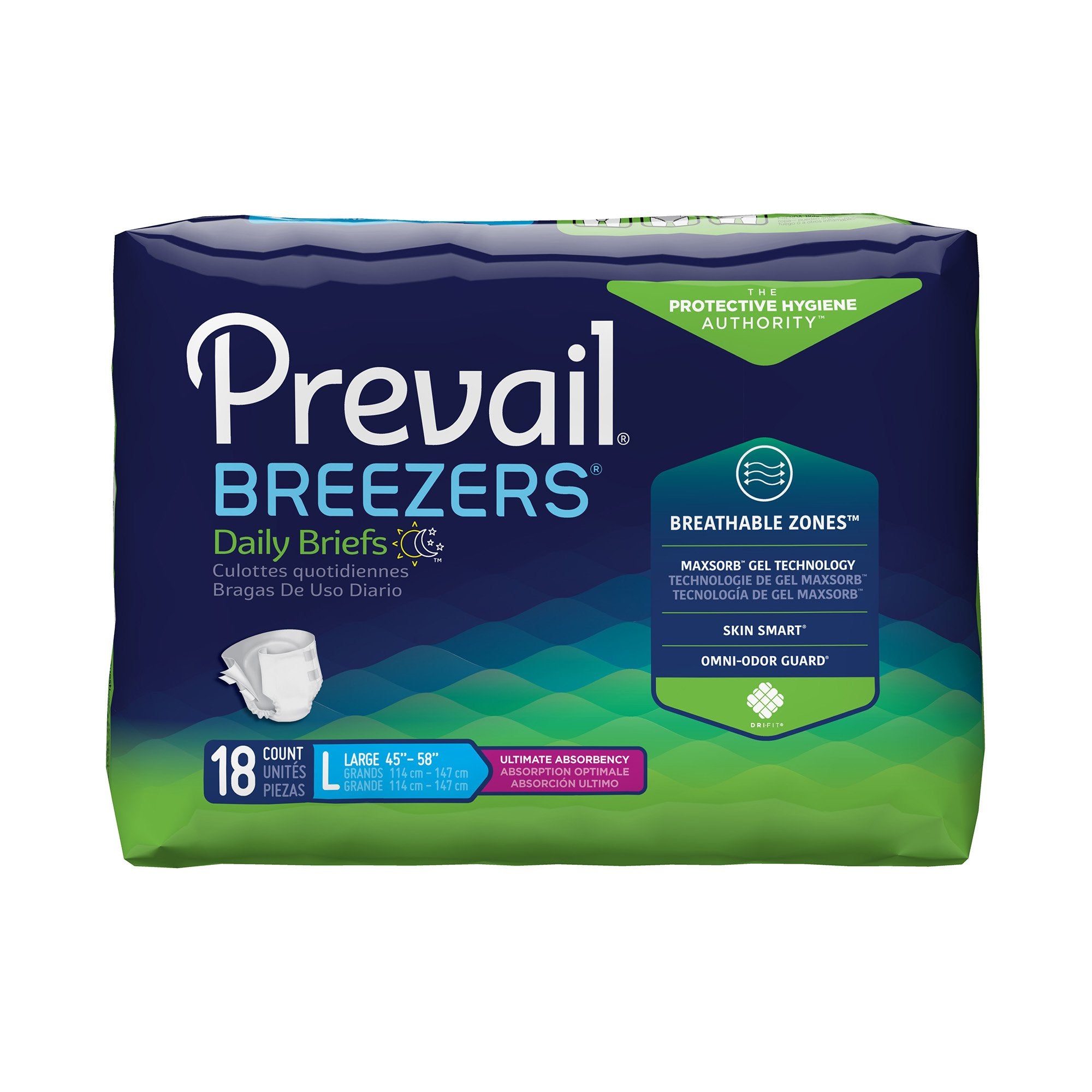 First Quality - Unisex Adult Incontinence Brief Prevail® Breezers® Large Disposable Heavy Absorbency [72/CS]